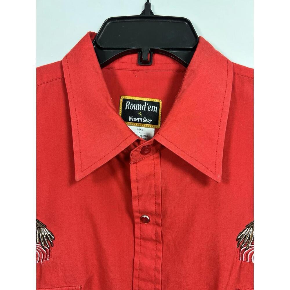 Vintage Round Em Western Gear Shirt Sz L Snap Up Embroidered Eagle Red - Picture 4 of 9